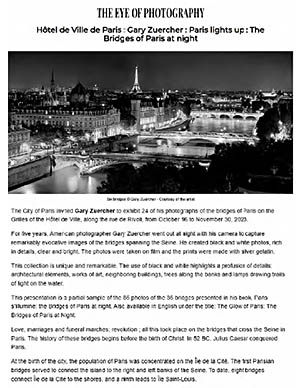 Eye of Photography feature of Hotel de Ville de Paris: Gary Zuecher, The Bridges of Paris at Night